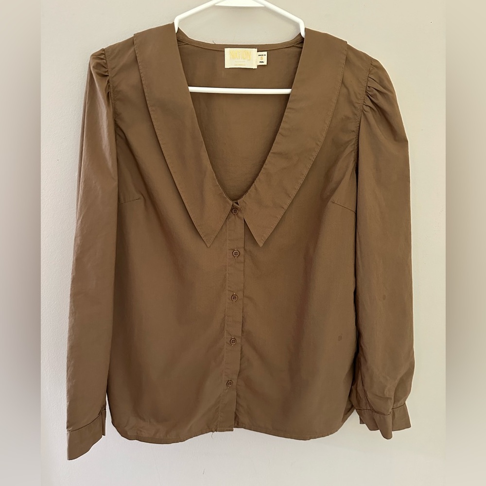 Nation LTD Brown V-Neck Button Front Blouse